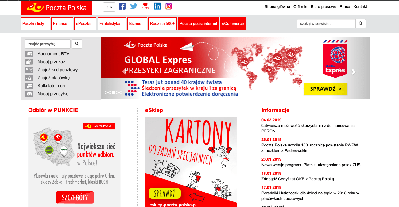 Sait polskoi pochti Poczta Polska.